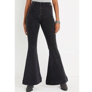 Kancan 11/29 High Rise Super Flare Bell Bottom Button Fly Jeans Black Denim